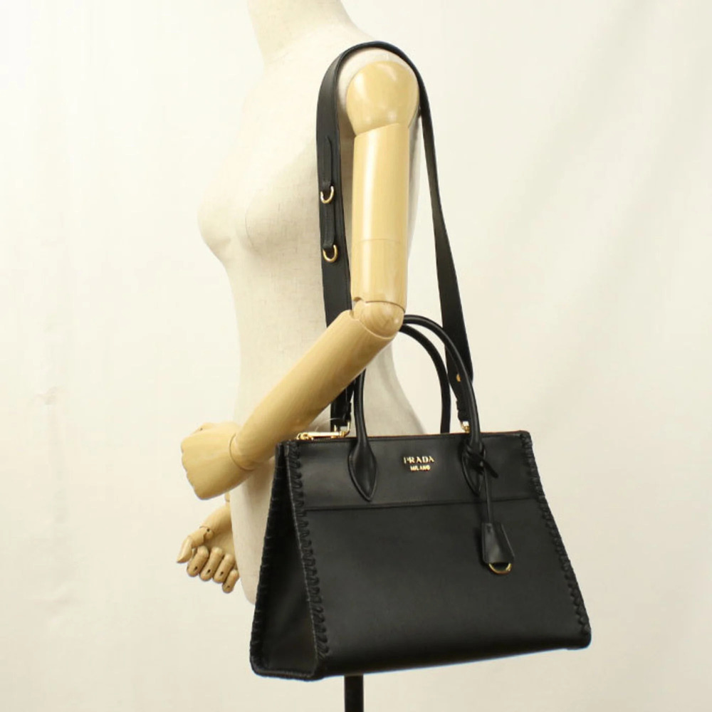 PRADA Prada 2-way tote bag, Saffiano leather, women's, black - Picture 9 of 9